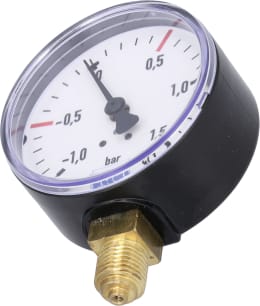 Produktbild: Hücobi Vakuum-Manometer, Anschluss 1/4 unten, -1 bis 1,5 bar, Rote Markierung -0,5 bar, +0,5 bar