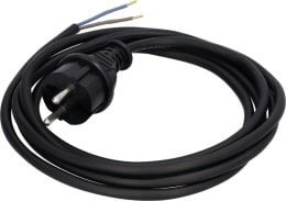 Produktbild: Netzkabel Länge 250 cm Belastbarkeit 2,2 kW, 2 x 1,0 mm², mit vergossenem Schutzkontakt-Stecker