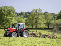 Lifestyle: Massey Ferguson Traktor mit Heuwender im Einsatz auf einer Wiese