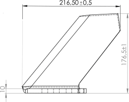 Technische Zeichnung: Scharflügel 216,5 x 176 x 10 mm für Grubber Horsch TerraGrip, Terrano, Tiger