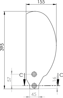 Technische Zeichnung: Randblech 395 x 45/155 x 52 mm rechts, für Grubber Horsch TerraGrip, Terrano, Tiger