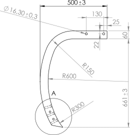 Technische Zeichnung: Schwergrubberstiel 661 x 60 x 25 mm, für Horsch Grubber Horsch Mono, Terrano, Tiger, Samäschine Focus
