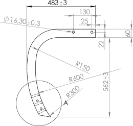 Technische Zeichnung: Schwergrubberstiel 562 x 60 x 25 mm, für Horsch Grubber Terrano, Tiger, Samäschine Focus, Sprinter