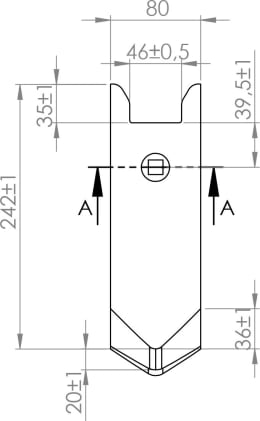 Technische Zeichnung: Scharspitze 242 x 80 x 12 mm Spitze hinten beschichtet, für Grubber Horsch Terra Mulchmix, Tiger