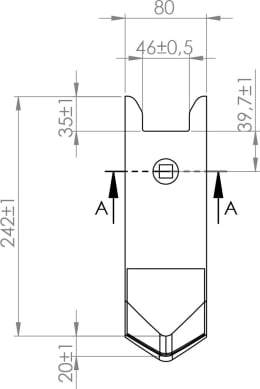 Technische Zeichnung: Scharspitze 242 x 80 x 12 mm Spitze vorn beschichtet, für Grubber Horsch Evo, TerraGrip, Terrano, Tiger