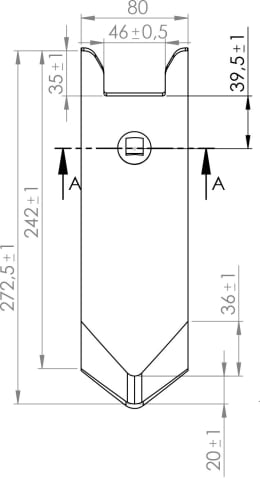 Technische Zeichnung: Scharspitze 272 x 80 x 12 mm für Grubber Horsch Evo, TerraGrip, Terrano, Tiger