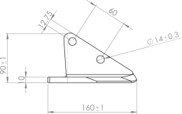 Technische Zeichnung: Scharflügel 160 x 90 x 10 mm rechts, schmal, für Grubber Horsch Terrano FG, FX