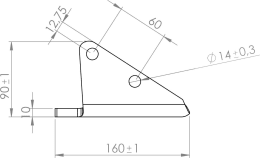Technische Zeichnung: Scharflügel 160 x 90 x 10 mm links, schmal, für Grubber Horsch Terrano FG, FX