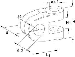 Technische Zeichnung: Walterscheid Gabelkopf für hydraulische Oberlenker