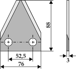 Technische Zeichnung: Industriehof® Fräsmesserklinge 88 x 76 x 3 mm gerade, für Futtermischwagen Faresin