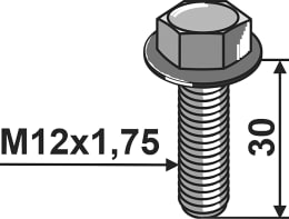 Technische Zeichnung: Industriehof® Sechskantschraube M 12 x 1,75 x 30 - 10.9 mit Flansch, ohne Sicherungsmutter für Amazone