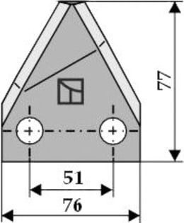 Technische Zeichnung: Industriehof® Fräsmesserklinge 77 x 76 x 3 mm gewinkelt, für Futtermischwagen Marmix RS-D (Klinge 365)