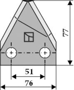 Technische Zeichnung: Industriehof® Fräsmesserklinge 77 x 76 x 3 mm gewinkelt, für Futtermischwagen Marmix RS-D (Klinge 366)
