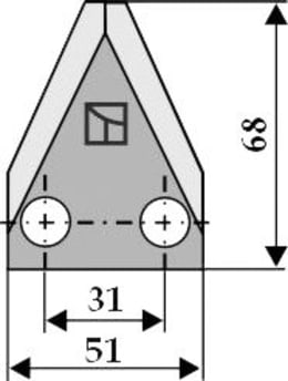 Technische Zeichnung: Industriehof® Fräsmesserklinge 68 x 51 x 4 mm gerade, für Futtermischwagen Frasto, Storti, Walker