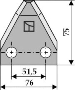 Technische Zeichnung: Industriehof® Fräsmesserklinge 75 x 76 x 3 mm gewinkelt, für Futtermischwagen Marmix