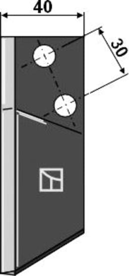 Technische Zeichnung: Industriehof® Fräsmesserklinge links 90 x 40 x 4 mm, gewinkelt, für Futtermischwagen Walker, 70-124