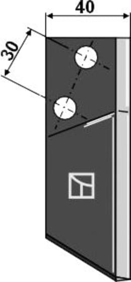 Technische Zeichnung: Industriehof® Fräsmesserklinge rechts 90 x 40 x 4 mm, gewinkelt, für Futtermischwagen Walker, 70-123