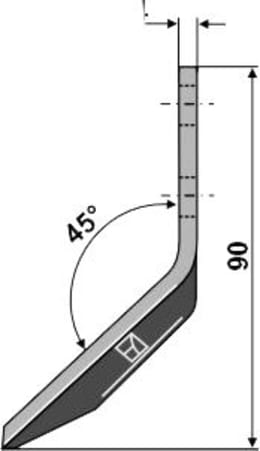 Technische Zeichnung: Industriehof® Fräsmesserklinge rechts 90 x 40 x 4 mm, gewinkelt, für Futtermischwagen Walker, 70-123