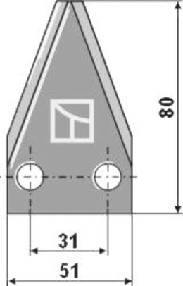 Technische Zeichnung: Industriehof® Fräsmesserklinge 80 x 51 x 3 mm gerade, für Futtermischwagen Frasto, Luclar, Mutti