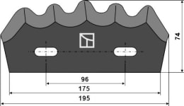 Technische Zeichnung: Industriehof® Messer 175/195 x 74 x 5 mm, für Mischwagen Marmix