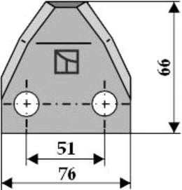 Technische Zeichnung: Industriehof® Fräsmesserklinge 66 x 76 x 3 mm gewinkelt, für Futtermischwagen Gilioli, Himel, Italmix