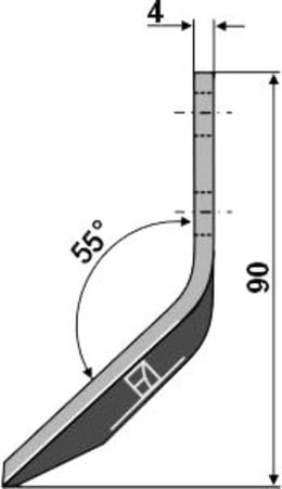 Technische Zeichnung: Industriehof® Fräsmesserklinge rechts 90 x 40 x 4 mm, gewinkelt, für Futtermischwagen Sgariboldi