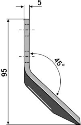 Technische Zeichnung: Industriehof® Fräsmesserklinge links 95 x 45 x 5 mm, gewinkelt, für Futtermischwagen AGM