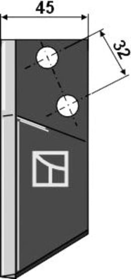 Technische Zeichnung: Industriehof® Fräsmesserklinge links 95 x 45 x 5 mm, gewinkelt, für Futtermischwagen AGM