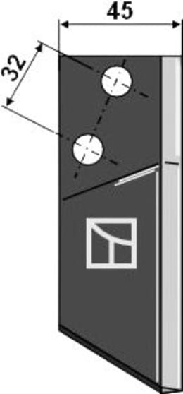 Technische Zeichnung: Industriehof® Fräsmesserklinge rechts 95 x 45 x 5 mm, gewinkelt, für Futtermischwagen AGM