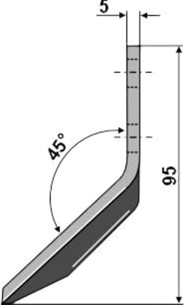 Technische Zeichnung: Industriehof® Fräsmesserklinge rechts 95 x 45 x 5 mm, gewinkelt, für Futtermischwagen AGM