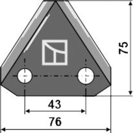 Technische Zeichnung: Industriehof® Fräsmesserklinge 75 x 76 x 3 mm gerade, für Futtermischwagen Rotomix