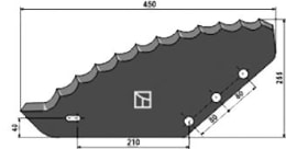 Technische Zeichnung: Industriehof® Messer 450 x 255 x 6 mm hartmetallbeschichtet, für Mischwagen van Lengerich