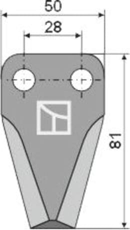 Technische Zeichnung: Industriehof® Fräsmesserklinge 81 x 50 x 5 mm gewinkelt, für Futtermischwagen Kverneland