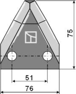 Technische Zeichnung: Industriehof® Fräsmesserklinge 75 x 76 x 4 mm gewinkelt, für Futtermischwagen Strautmann