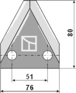 Technische Zeichnung: Industriehof® Fräsmesserklinge 80 x 76 x 4 mm gerade, für Futtermischwagen Strautmann