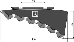Technische Zeichnung: Industriehof® Messer 234 x 96 x 5 mm hartmetallbeschichtet, für Mischwagen Keenan, 70-289