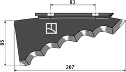 Technische Zeichnung: Industriehof® Messer 207 x 85 x 6 mm hartmetallbeschichtet, für Mischwagen Keenan, 70-304