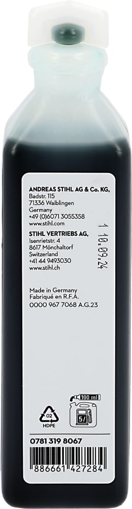Produktbild: STIHL 2-Takt-Öl HP Super, 1:50, teilsynthetisch mit aschearmen Additiven, Flasche, 0,1 l, 0781 319 8067