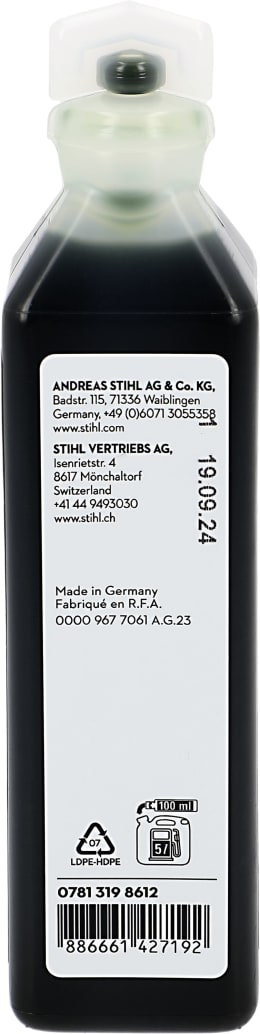 Produktbild: STIHL 2-Takt-Öl HP Ultra, 1:50, vollsynthetisch, 0,1 l Flasche, 0781 319 8612