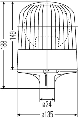 Technische Zeichnung: Hella® Rundumleuchte Junior R, orange, 12 V, Rohrstutzenmontage