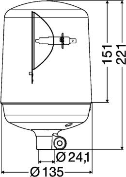 Technische Zeichnung: Hella® Rundumleuchte KL 7000 R, orange, 12 V, Rohrstutzenmontage