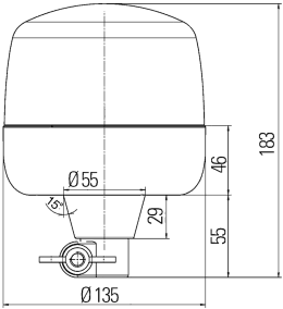 Technische Zeichnung: Hella® LED-Rundumleuchte Rota LED FL 10 – 32 V, Rohrstutzenmontage