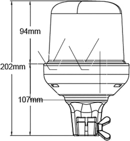Technische Zeichnung: LED-Rundumleuchte 12 – 24 V, 30 W, Rohrstutzenmontage, flexibel