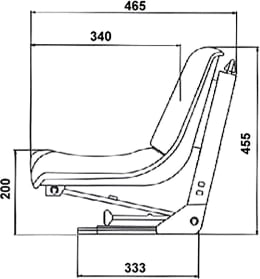 Technische Zeichnung: Traktorsitz Compact Seat, mechanisch gefedert, hinter Rückenpolster, PVC-Kunstleder, schwarz