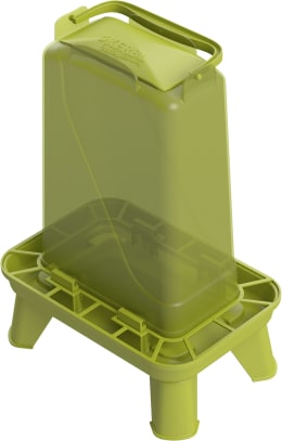 Produktbild: Grüner Futterautomat für Geflügel mit Standfüßen und Tragegriff