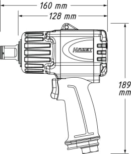 Technische Zeichnung: Hazet® Schlagschrauber Twin Turbo 3/4, Druckluft, 1.300 Nm