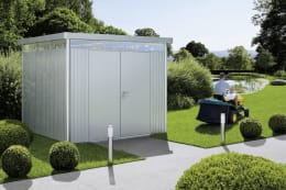Lifestyle: Biohort Gerätehaus HighLine H4 275 x 275 cm silber, metallic Doppeltür