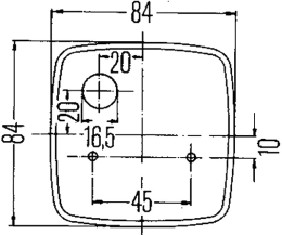 Technische Zeichnung: Hella® Schlussleuchte links/rechts 84 x 84 x 51 mm, Schluss-, Bremslicht