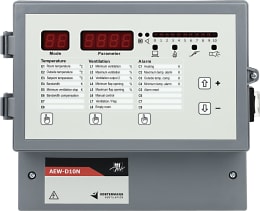 Produktbild: Digitales Klimaregelgerät mit Display, Bedientasten und Parameterübersicht