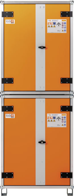 Produktbild: Cemo Akku-Lagerschrank 8/20 800 x 2.130 x 660 mm, 3 Rauchmelder, mit Füßen, für die Lagerung von Li-Ion-Akkus